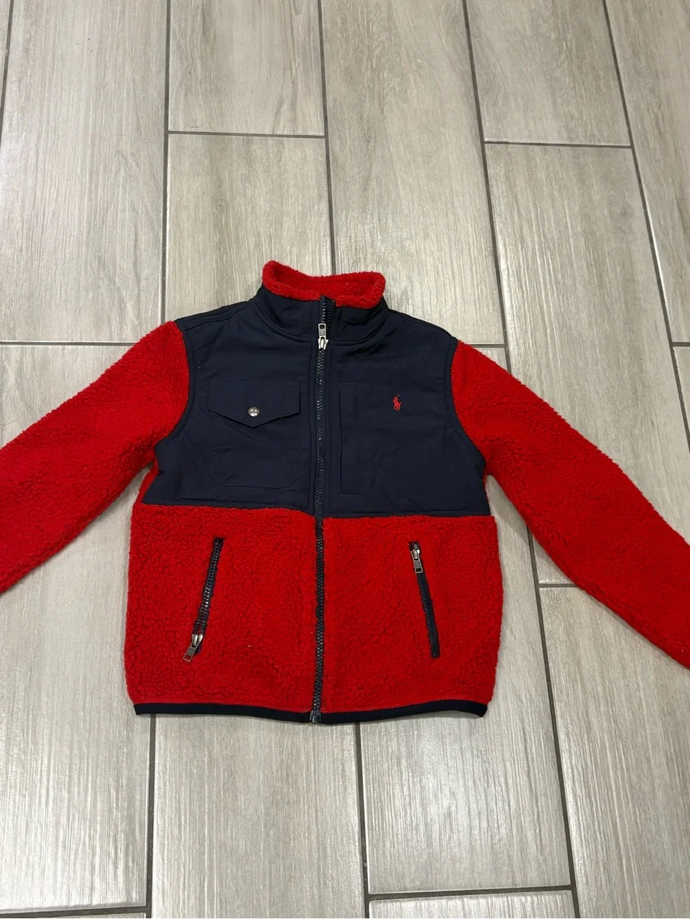 Box #7 Polo Ralph Lauren Boys size 7 Teddy Sherpa Fleece Red/Navy Jacket